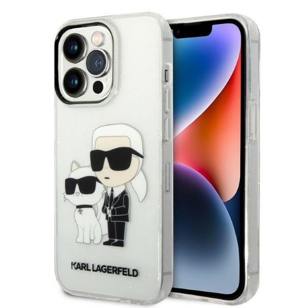 Tok Apple iPhone 14 Pro-hoz, Karl Lagerfeld, Glitter Karl & Choupette, Átlátszó