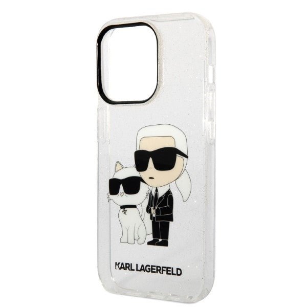 Tok Apple iPhone 14 Pro-hoz, Karl Lagerfeld, Glitter Karl & Choupette, Átlátszó