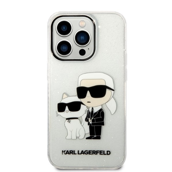 Tok Apple iPhone 14 Pro-hoz, Karl Lagerfeld, Glitter Karl & Choupette, Átlátszó
