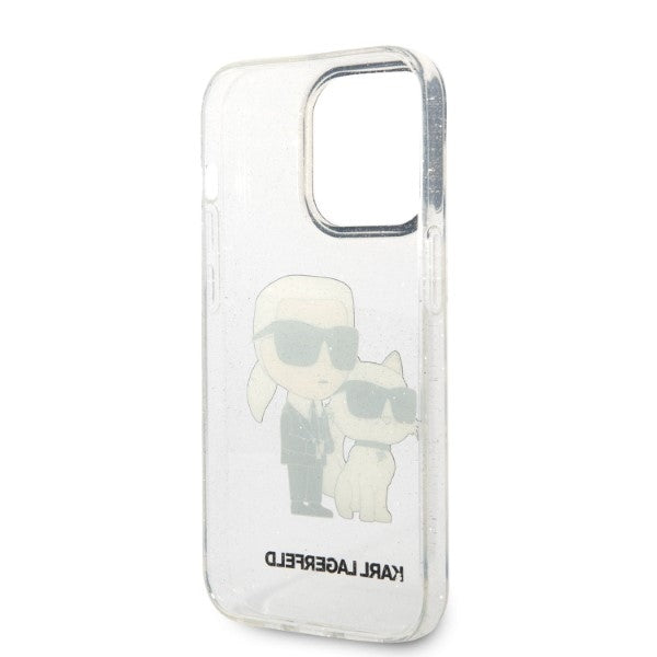 Tok Apple iPhone 14 Pro-hoz, Karl Lagerfeld, Glitter Karl & Choupette, Átlátszó