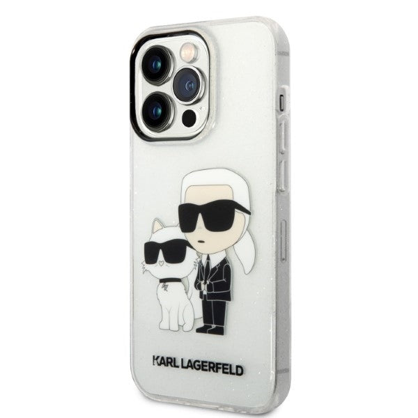 Tok Apple iPhone 14 Pro-hoz, Karl Lagerfeld, Glitter Karl & Choupette, Átlátszó