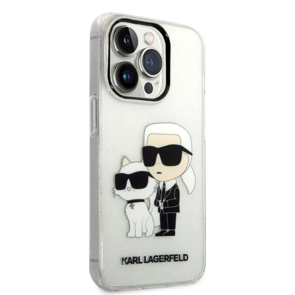 Tok Apple iPhone 14 Pro-hoz, Karl Lagerfeld, Glitter Karl & Choupette, Átlátszó
