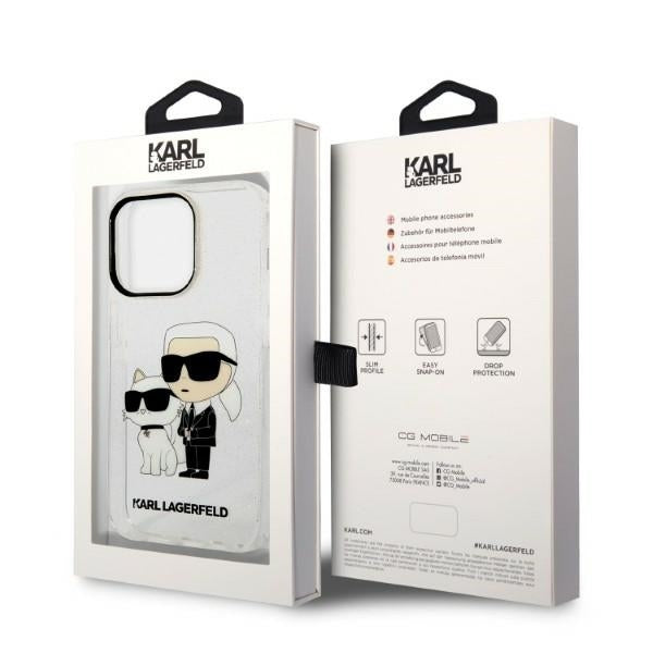 Tok Apple iPhone 14 Pro-hoz, Karl Lagerfeld, Glitter Karl & Choupette, Átlátszó