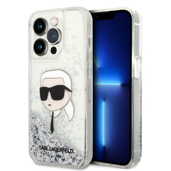 Tok Apple iPhone 14 Pro-hoz, Karl Lagerfeld, Glitter Karl's Head, Ezüst