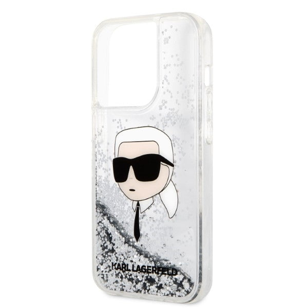 Tok Apple iPhone 14 Pro-hoz, Karl Lagerfeld, Glitter Karl's Head, Ezüst