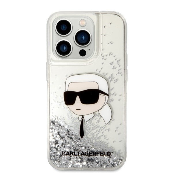 Tok Apple iPhone 14 Pro-hoz, Karl Lagerfeld, Glitter Karl's Head, Ezüst