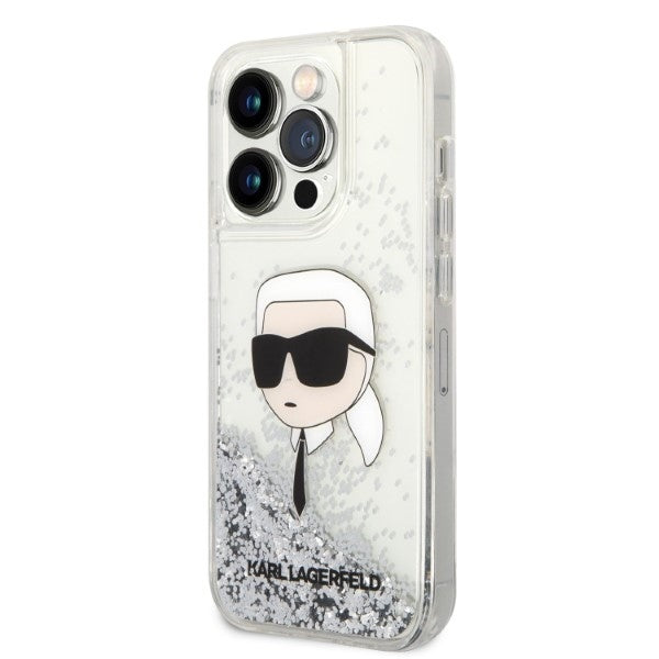 Tok Apple iPhone 14 Pro-hoz, Karl Lagerfeld, Glitter Karl's Head, Ezüst