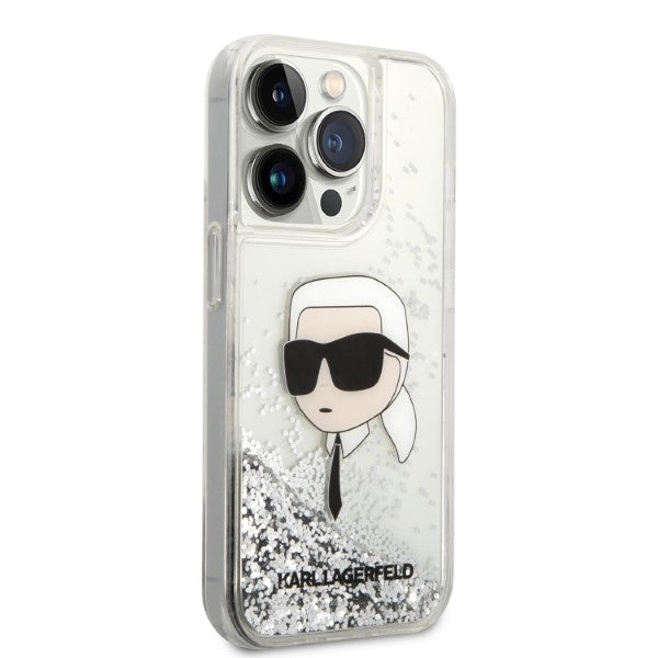 Tok Apple iPhone 14 Pro-hoz, Karl Lagerfeld, Glitter Karl's Head, Ezüst