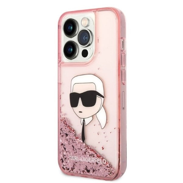 Tok Apple iPhone 14 Pro-hoz, Karl Lagerfeld, Glitter Karl's Head, Rózsaszín