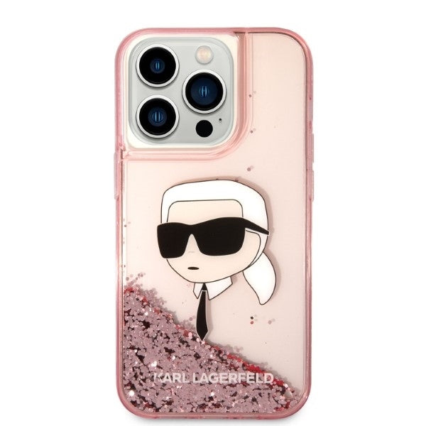 Tok Apple iPhone 14 Pro-hoz, Karl Lagerfeld, Glitter Karl's Head, Rózsaszín