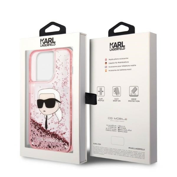 Tok Apple iPhone 14 Pro-hoz, Karl Lagerfeld, Glitter Karl's Head, Rózsaszín