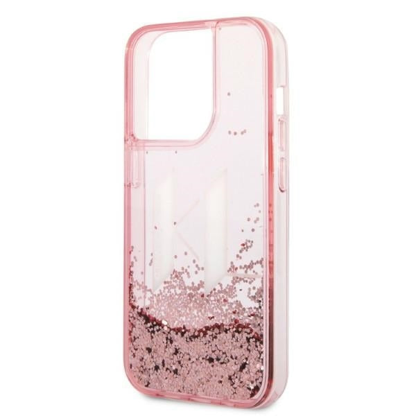 Tok Apple iPhone 14 Pro-hoz, Karl Lagerfeld, Glitter Liquid Big KL, Rózsaszín