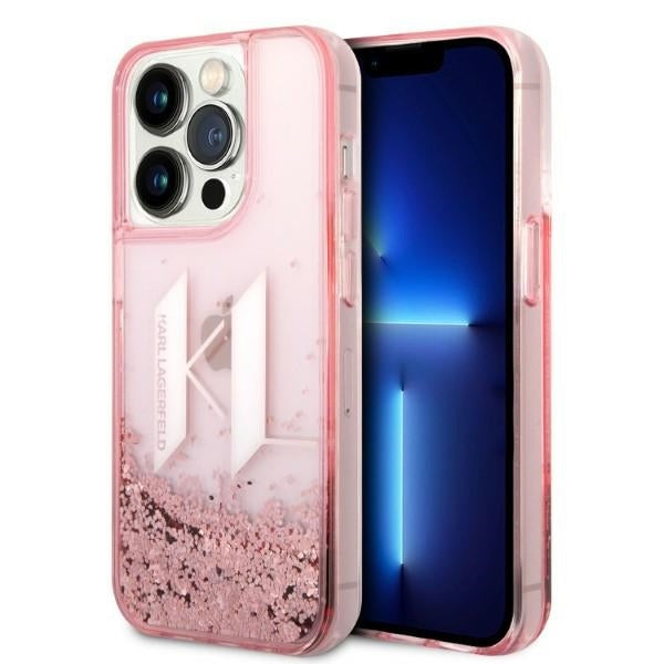 Tok Apple iPhone 14 Pro-hoz, Karl Lagerfeld, Glitter Liquid Big KL, Rózsaszín