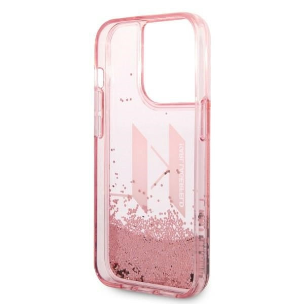 Tok Apple iPhone 14 Pro-hoz, Karl Lagerfeld, Glitter Liquid Big KL, Rózsaszín