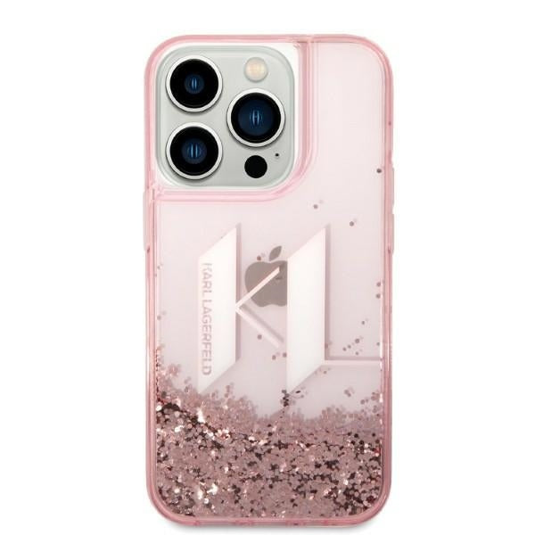 Tok Apple iPhone 14 Pro-hoz, Karl Lagerfeld, Glitter Liquid Big KL, Rózsaszín