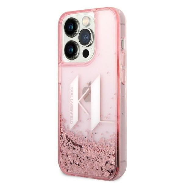 Tok Apple iPhone 14 Pro-hoz, Karl Lagerfeld, Glitter Liquid Big KL, Rózsaszín