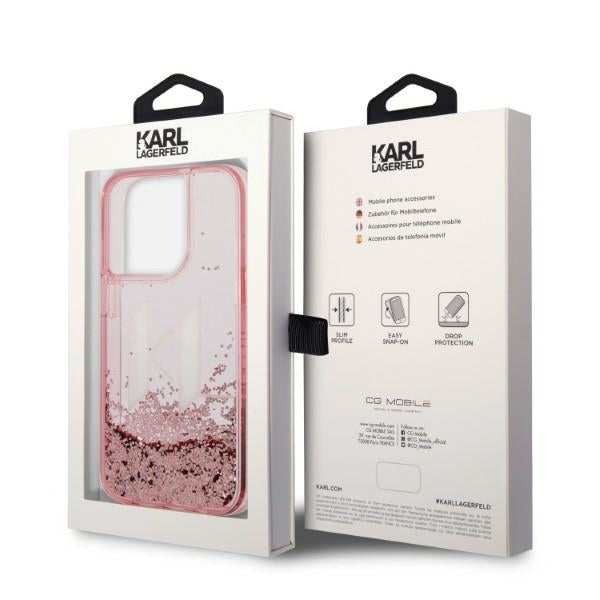 Tok Apple iPhone 14 Pro-hoz, Karl Lagerfeld, Glitter Liquid Big KL, Rózsaszín