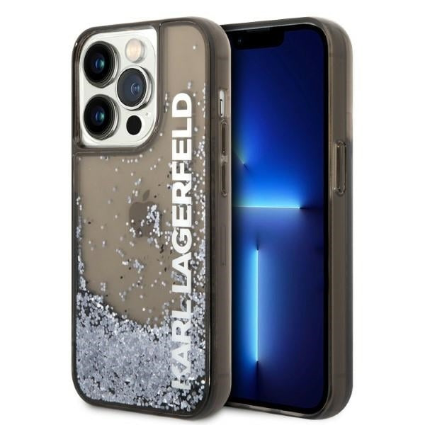 Tok Apple iPhone 14 Pro-hoz, Karl Lagerfeld, Liquid Glitter KL Logo, Fekete