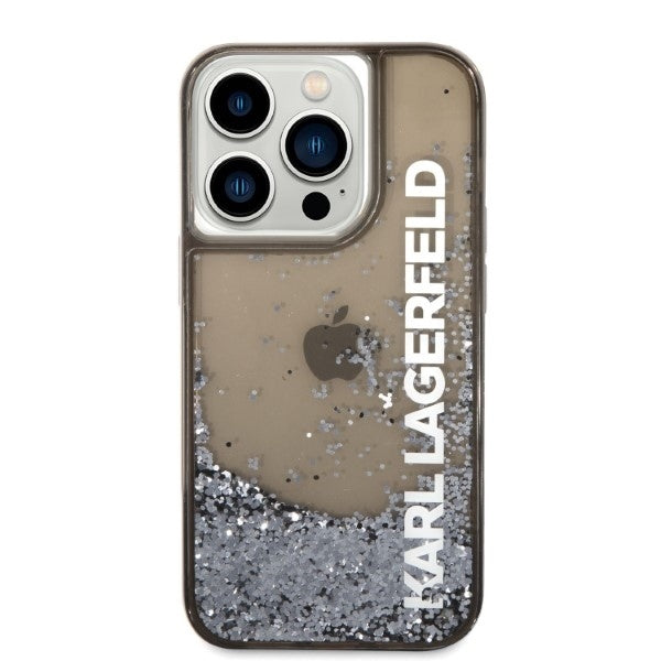 Tok Apple iPhone 14 Pro-hoz, Karl Lagerfeld, Liquid Glitter KL Logo, Fekete