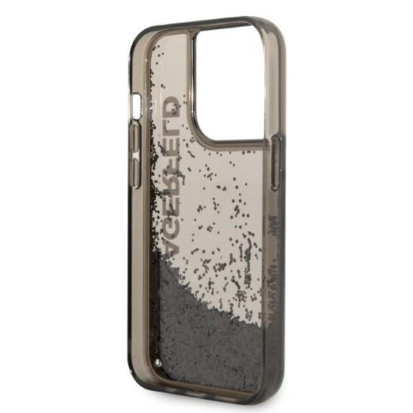 Tok Apple iPhone 14 Pro-hoz, Karl Lagerfeld, Liquid Glitter KL Logo, Fekete