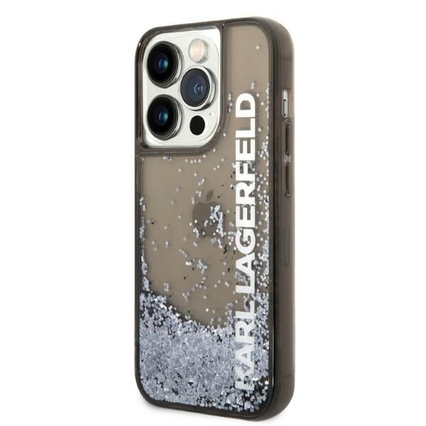 Tok Apple iPhone 14 Pro-hoz, Karl Lagerfeld, Liquid Glitter KL Logo, Fekete