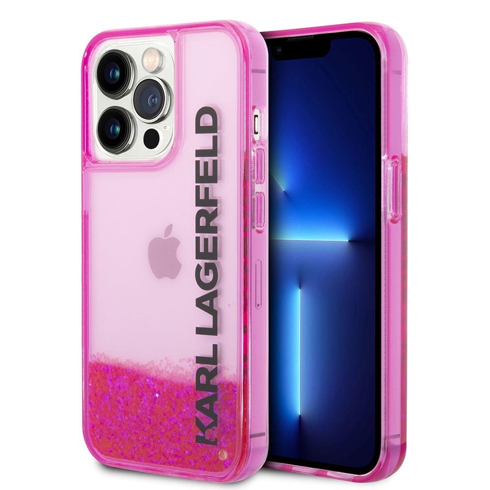 Tok Apple iPhone 14 Pro-hoz, Karl Lagerfeld, Liquid Glitter KL Logo, Rózsaszín