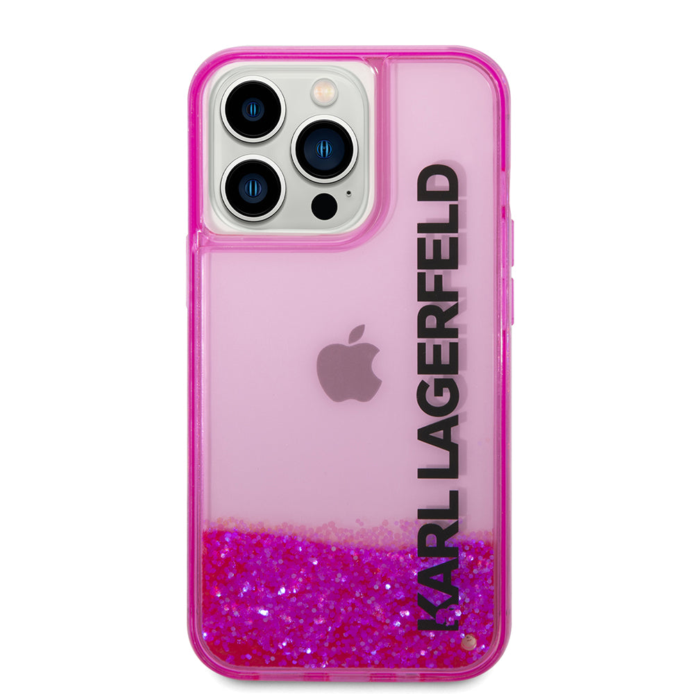 Tok Apple iPhone 14 Pro-hoz, Karl Lagerfeld, Liquid Glitter KL Logo, Rózsaszín