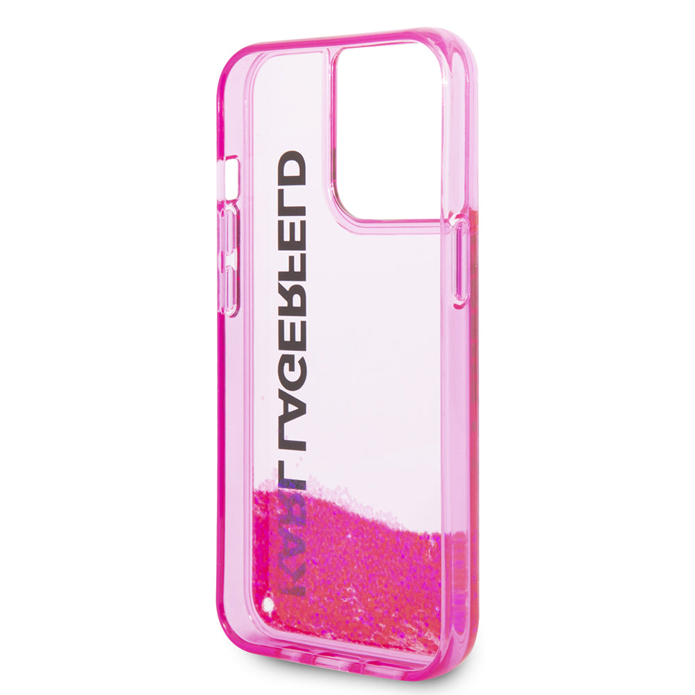 Tok Apple iPhone 14 Pro-hoz, Karl Lagerfeld, Liquid Glitter KL Logo, Rózsaszín