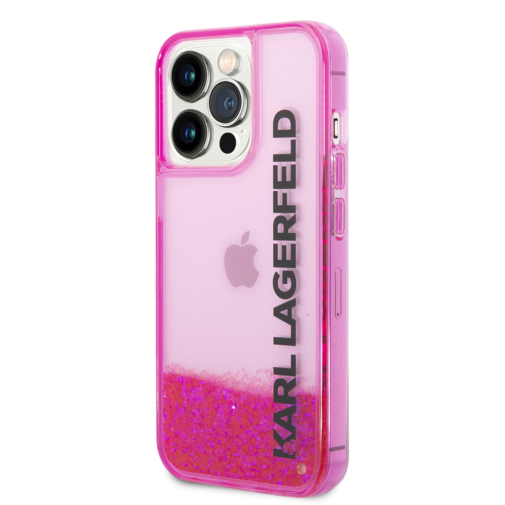 Tok Apple iPhone 14 Pro-hoz, Karl Lagerfeld, Liquid Glitter KL Logo, Rózsaszín