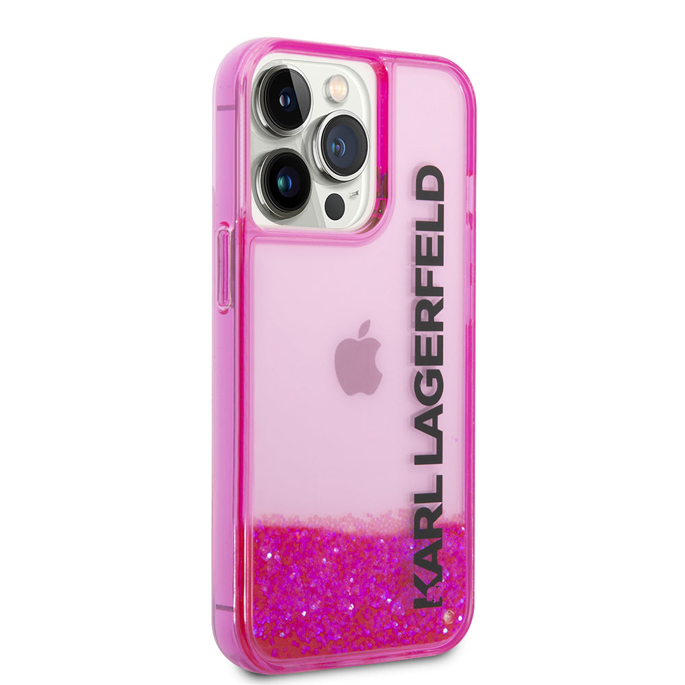Tok Apple iPhone 14 Pro-hoz, Karl Lagerfeld, Liquid Glitter KL Logo, Rózsaszín