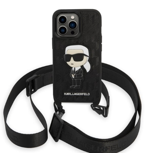 Tok Apple iPhone 14 Pro-hoz, Karl Lagerfeld, Monogram Ikonik Karl, Fekete