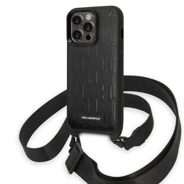 Tok Apple iPhone 14 Pro-hoz, Karl Lagerfeld, Monogram Plaque Logo with Strap, Fekete