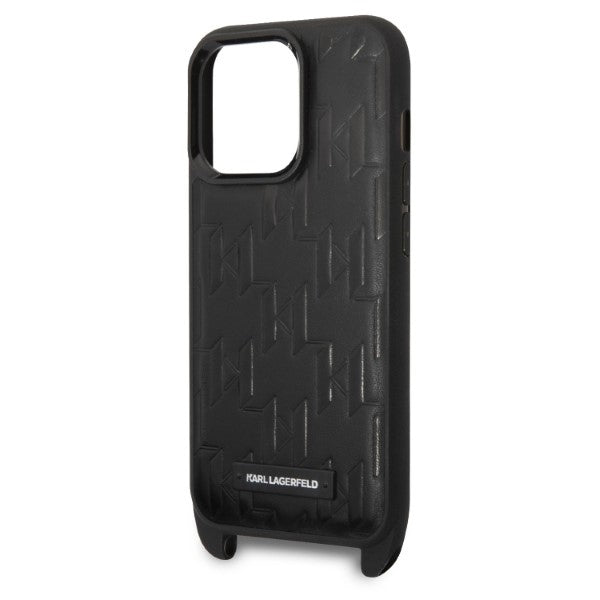 Tok Apple iPhone 14 Pro-hoz, Karl Lagerfeld, Monogram Plaque Logo with Strap, Fekete
