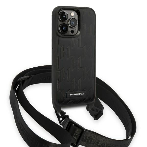 Tok Apple iPhone 14 Pro-hoz, Karl Lagerfeld, Monogram Plaque Logo with Strap, Fekete