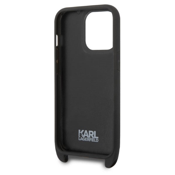 Tok Apple iPhone 14 Pro-hoz, Karl Lagerfeld, Monogram Plaque Logo with Strap, Fekete
