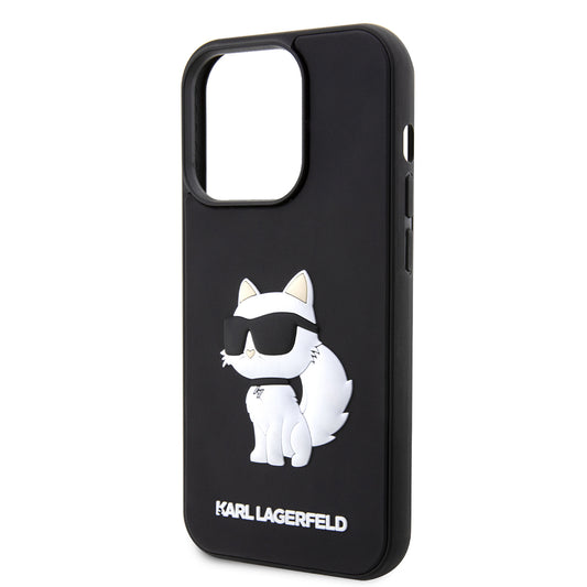 Tok a Apple iPhone 14 Pro Max-hoz, Karl Lagerfeld, 3D Rubber Choupette, Fekete