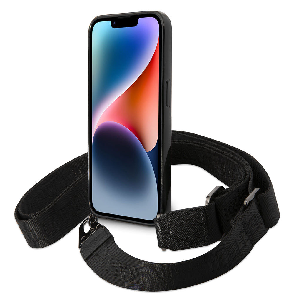 Tok Apple iPhone 14 Pro Max-hoz, Karl Lagerfeld, Színes Csíkokkal és Pánttal, Rózsaszín