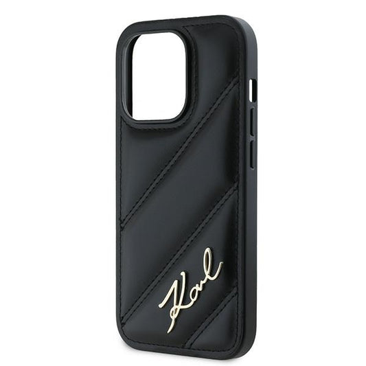 Tok Apple iPhone 14 Pro Max-hoz, Karl Lagerfeld, Diagonal Quilted Script, Fekete