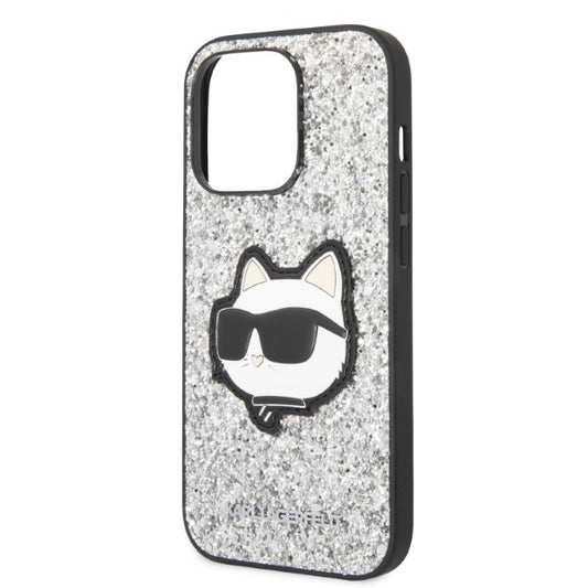 Tok Apple iPhone 14 Pro Max-hoz, Karl Lagerfeld, Glitter Choupette Patch, Ezüst színű