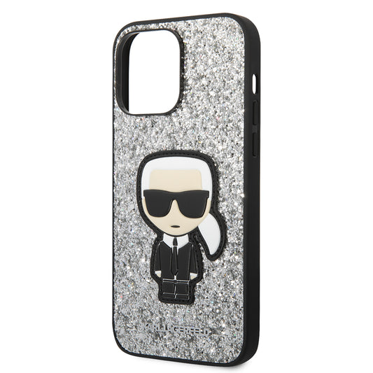 Tok a Apple iPhone 14 Pro Max-hoz, Karl Lagerfeld, Glitter Flakes Ikonik Karl, Ezüst