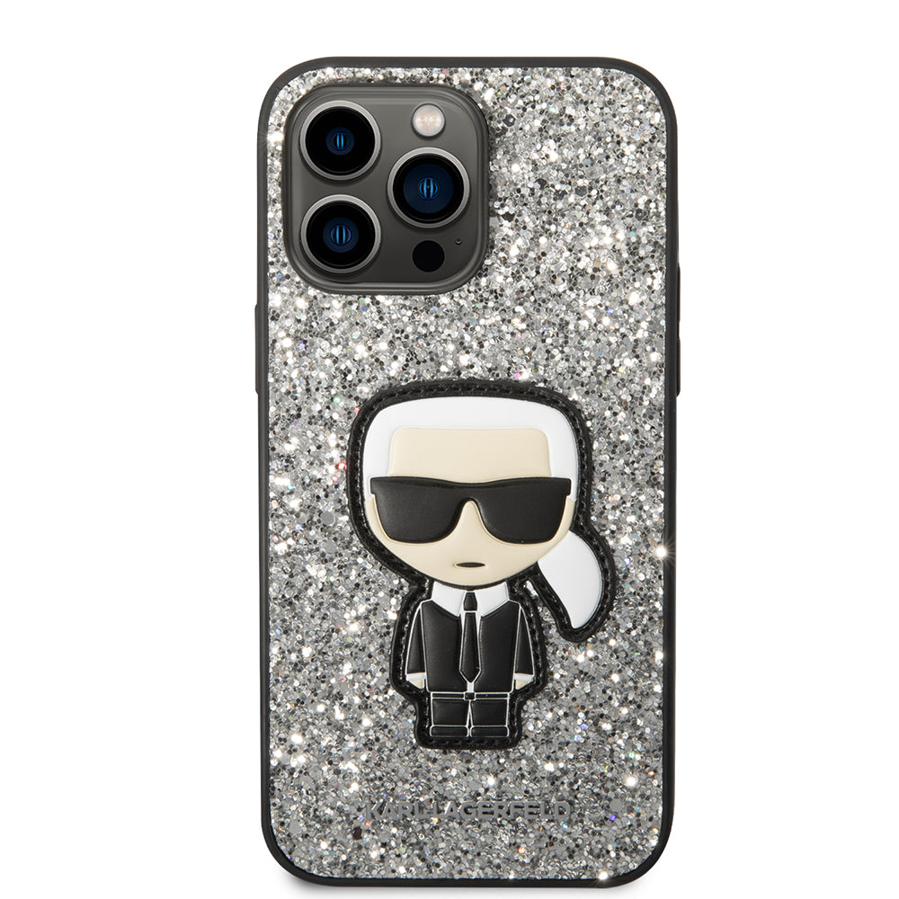 Tok a Apple iPhone 14 Pro Max-hoz, Karl Lagerfeld, Glitter Flakes Ikonik Karl, Ezüst