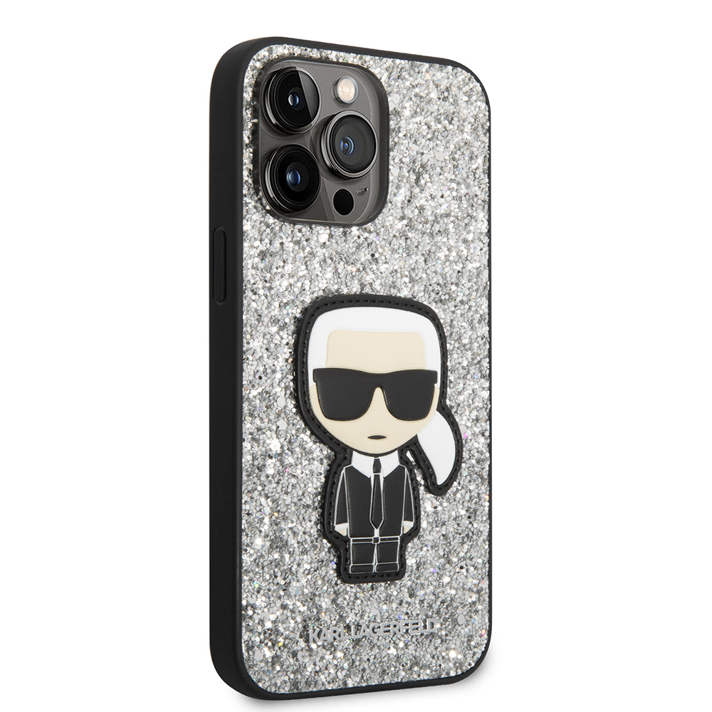 Tok a Apple iPhone 14 Pro Max-hoz, Karl Lagerfeld, Glitter Flakes Ikonik Karl, Ezüst