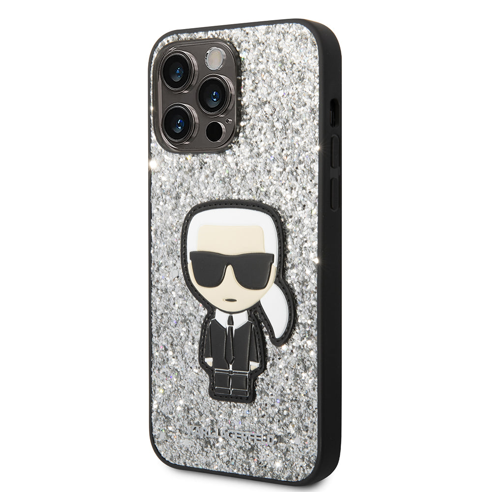 Tok a Apple iPhone 14 Pro Max-hoz, Karl Lagerfeld, Glitter Flakes Ikonik Karl, Ezüst