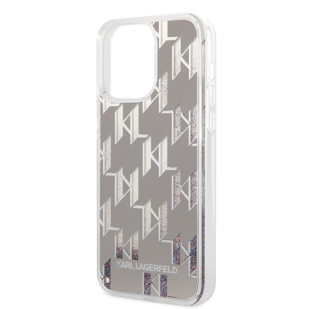 Tok Apple iPhone 14 Pro Max-hoz, Karl Lagerfeld, Liquid Glitter Monogram, Ezüst