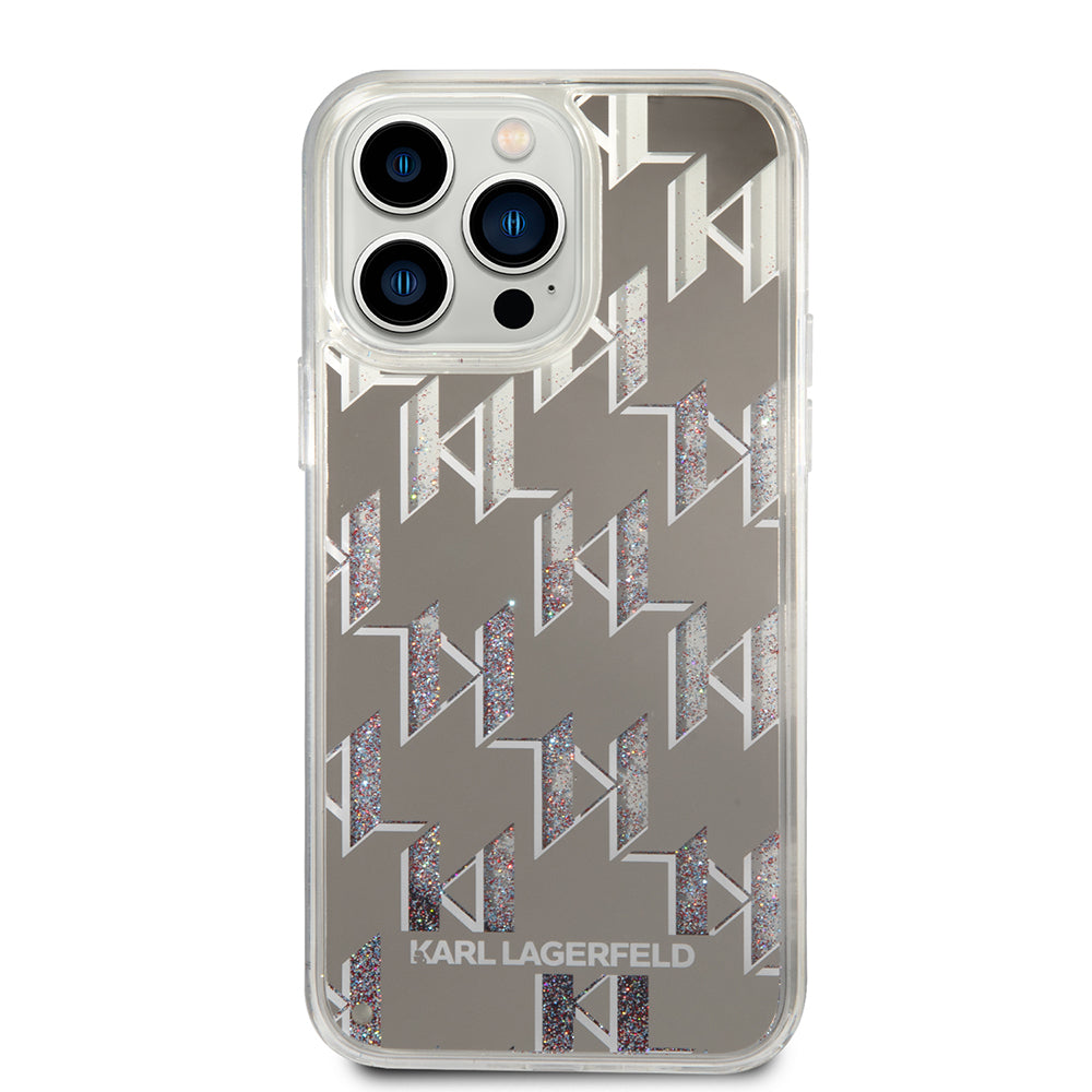 Tok Apple iPhone 14 Pro Max-hoz, Karl Lagerfeld, Liquid Glitter Monogram, Ezüst