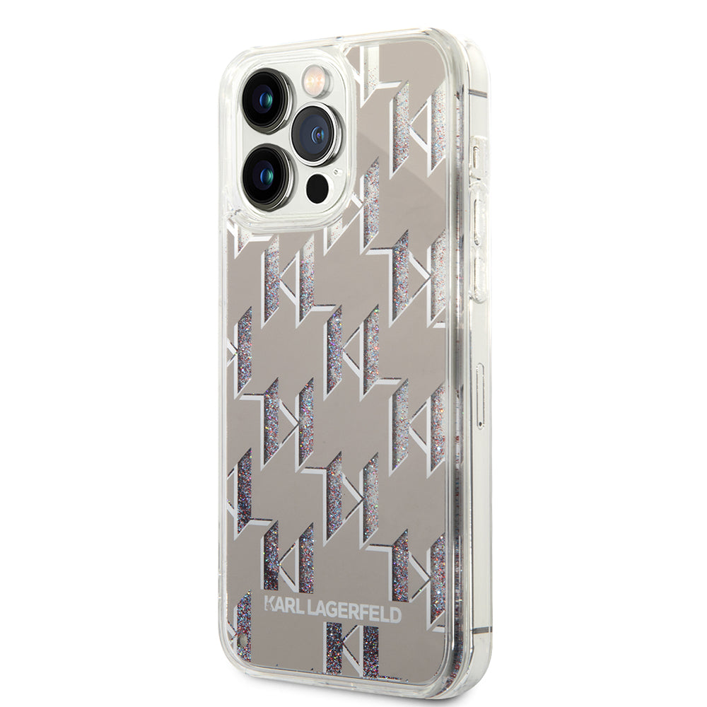 Tok Apple iPhone 14 Pro Max-hoz, Karl Lagerfeld, Liquid Glitter Monogram, Ezüst
