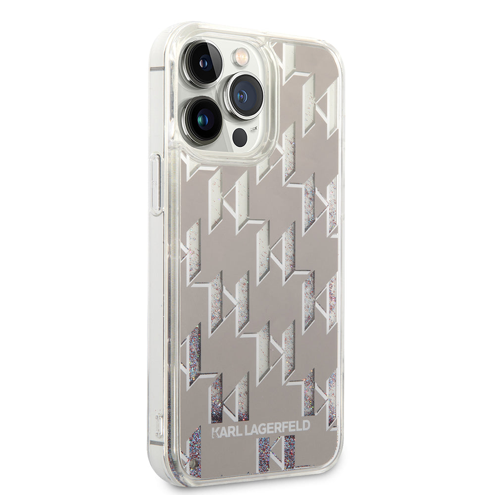 Tok Apple iPhone 14 Pro Max-hoz, Karl Lagerfeld, Liquid Glitter Monogram, Ezüst