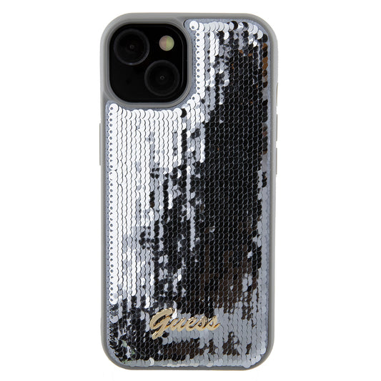 Tok Apple iPhone 15-höz, Guess, Sequin Script Metal, Ezüst
