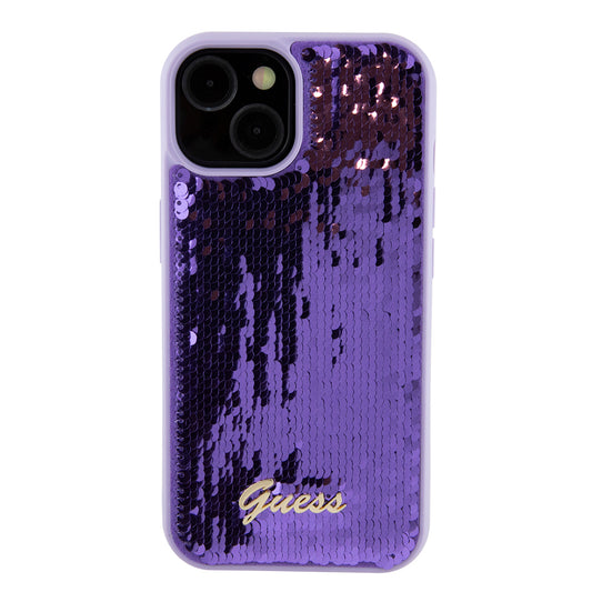 Tok Apple iPhone 15-höz, Guess, Sequin Script Metal, Lila