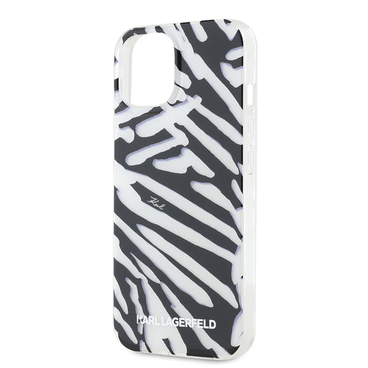 Tok Apple iPhone 15-höz, Karl Lagerfeld, IML Luxury Zebra mintás, pántos, fekete